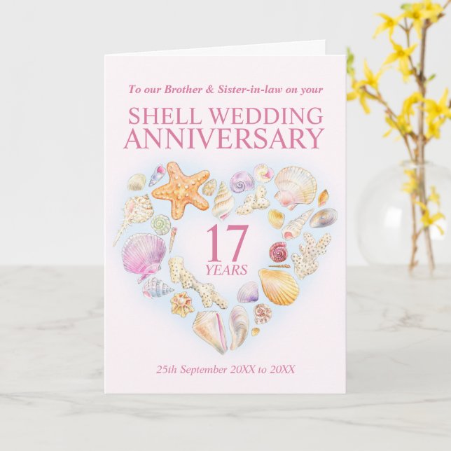 17th shell wedding anniversary sister-in-law card (Yellow Flower)