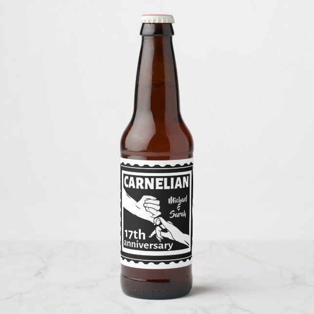 17th wedding anniversary black and white beer bottle label (Front)