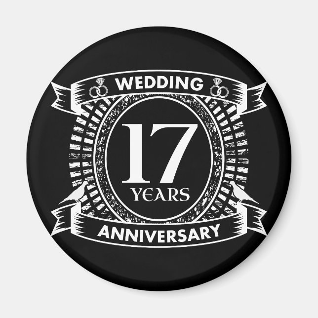 17TH wedding anniversary black and white Magnet (Front)