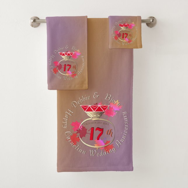 17th Wedding Anniversary Carnelian Ring Bath Towel Set (Insitu)