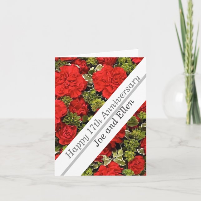 17th Wedding Anniversary, Red Carnations  Card (Front)