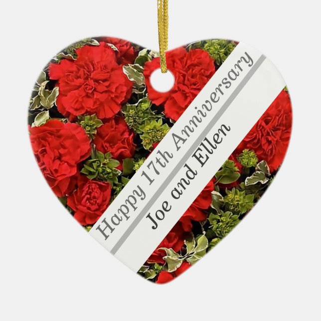 17th Wedding Anniversary, Red Carnations   Ceramic Ornament (Front)