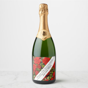 17th Wedding Anniversary, Red Carnations Sparkling Wine Label