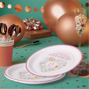 17th wedding anniversary shells watercolor heart  paper plate