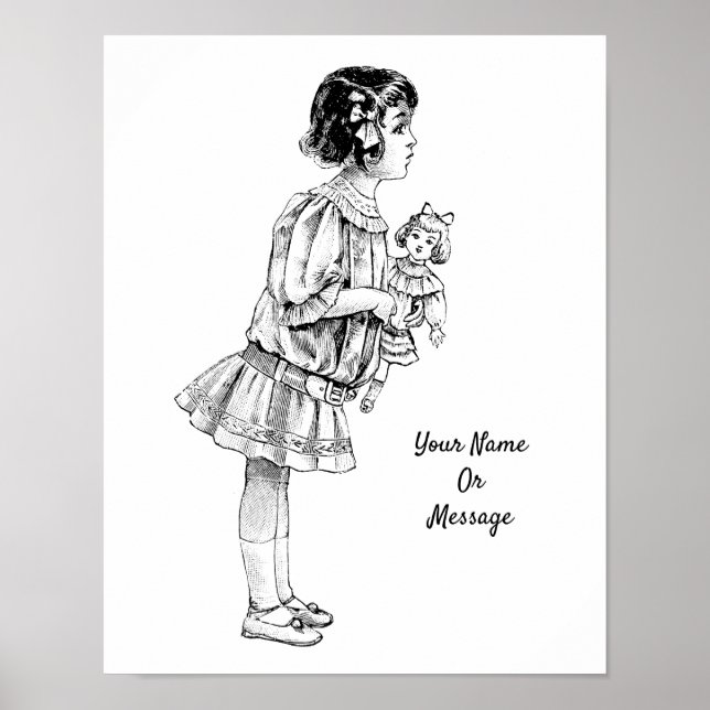 1800s Art Cute Girl Holding a Doll Poster (Front)