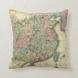 1801 John Cary Map of China and Korea Throw Pillow