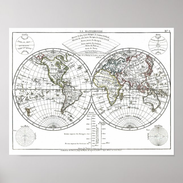 1806 Atlas Map: La Mappemonde by Eustache Hérisson Poster (Front)