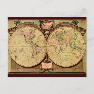 1808 Captain Cook's double-hemisphere World Map Postcard