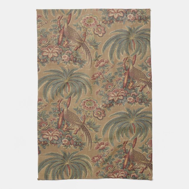 1815 Vintage Bird Tree Floral Pattern Kitchen Towel (Vertical)