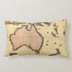 1818 Australasia Map - Australia, New Zealand Lumbar Pillow