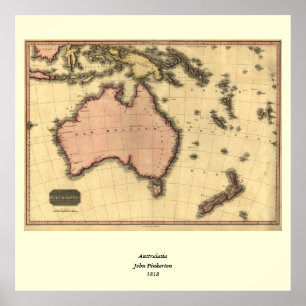 1818 Australasia Map - Australia, New Zealand Poster