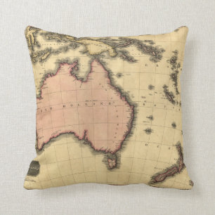 1818 Australasia Map - Australia, New Zealand Throw Pillow