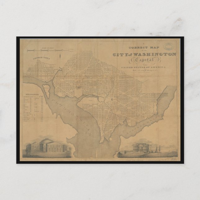 1820 Vintage Washington DC Map Postcard (Front)