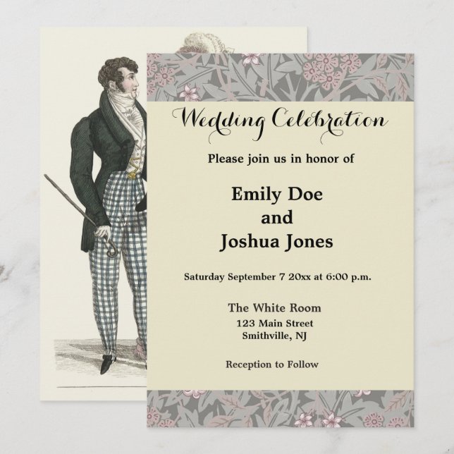 1823 Antique Wedding Man Woman Fashion Invitation (Front/Back)