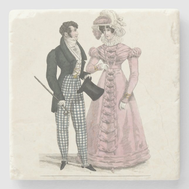 1823 Antique Wedding Man Woman Fashion Stone Coaster (Front)