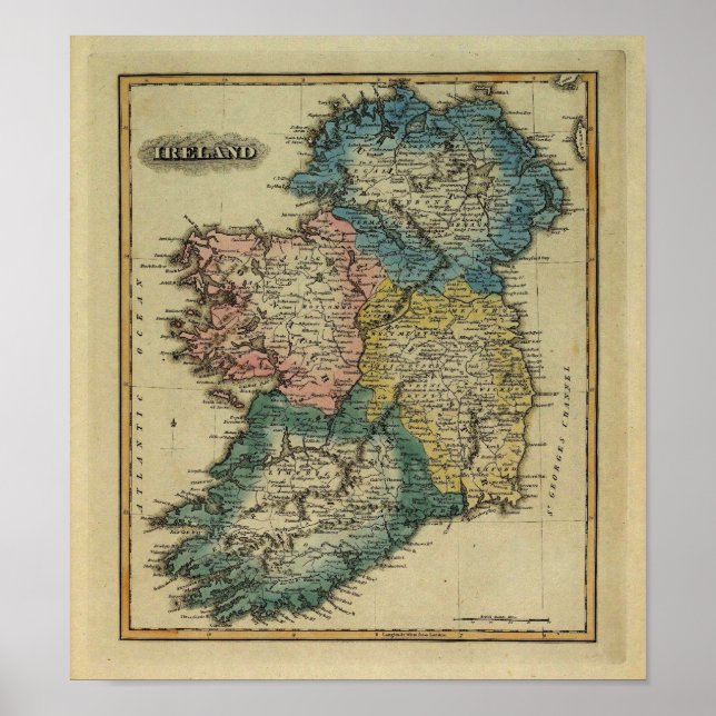 1823 Ireland map by Lucas Fielding Jr Poster (Front)