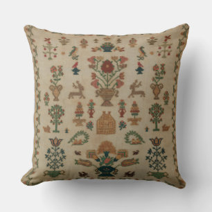 1825 British Sampler Reproduction Throw Pillow