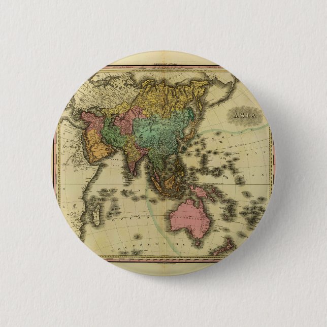 1825 Map of Asia by Henry Tanner 2 Inch Round Button (Front)