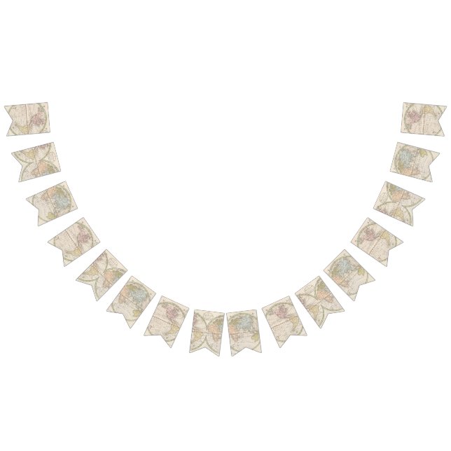 1831 Antique World Map Travel Theme Bunting Flags (All)