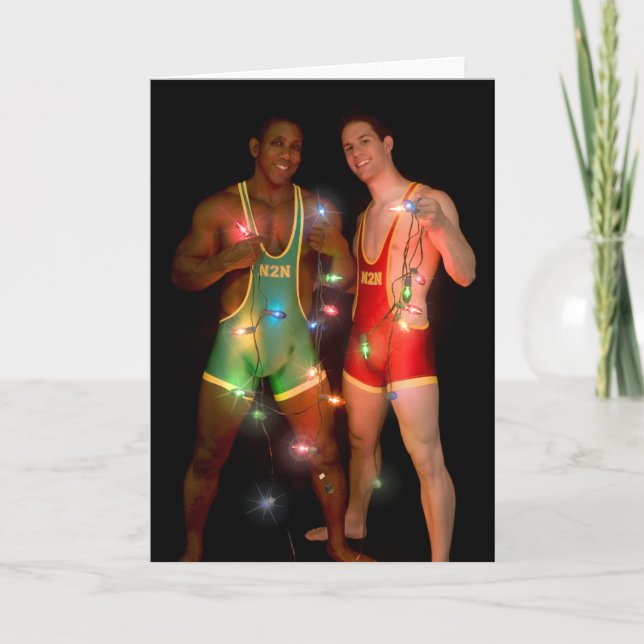 18346 Sexy Wrestlers Christmas Holiday Card (Front)