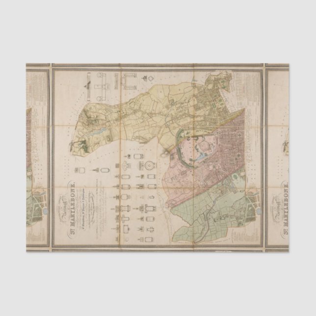 1834 map of the borough of St Marylebone (London) Tissue Paper (Front)