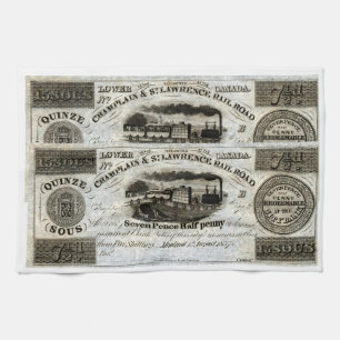 1837 Canadian Railroad Currency Kitchen Towel