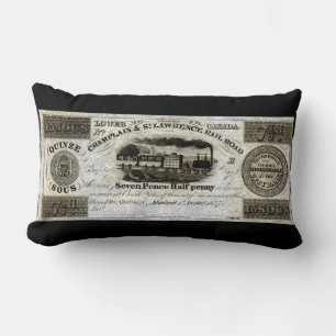 1837 Canadian Railroad Currency Lumbar Pillow