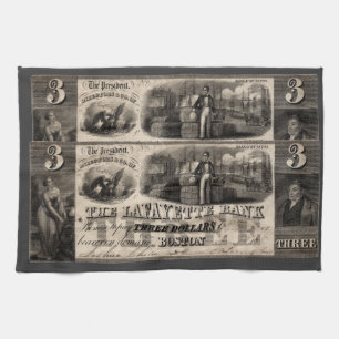 1837 Lafayette Bank Three Dollar Note Kitchen Towel