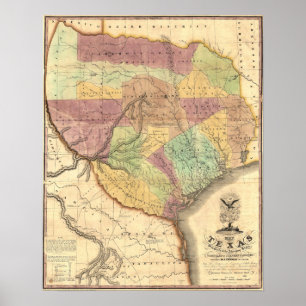 1837 Map of the Republic of Texas Poster