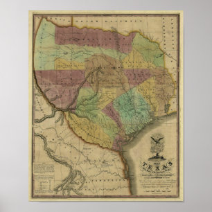 1837 Texas Map with Parts of the Adjoining States Poster