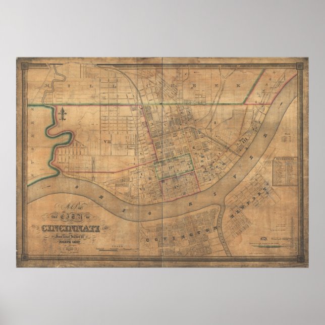 1838 Map of Cincinnati, Ohio Poster (Front)