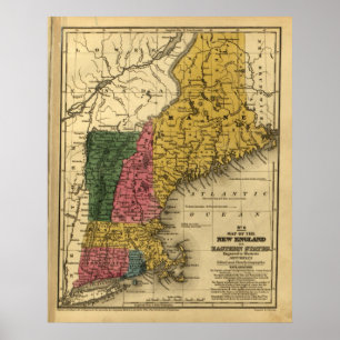 1839 Map of New England Poster