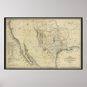 1844  Map of Texas and the Countries Adjacent Poster