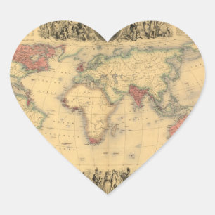 1850’s Map of British Empire Throughout the Worl Heart Sticker