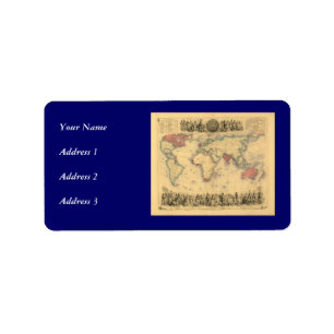 1850’s Map of British Empire Throughout the World Label