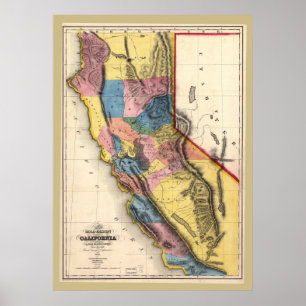 1851 California Gold Map Very Colourful! Poster