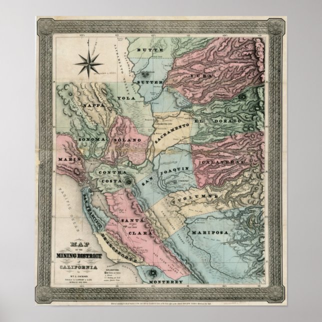 1851 Map of the Mining District of California Poster (Front)