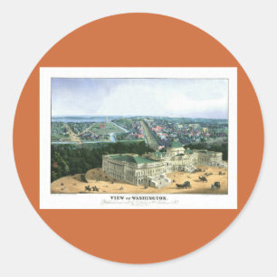 1852 Colour Lithograph - View of Washington Classic Round Sticker