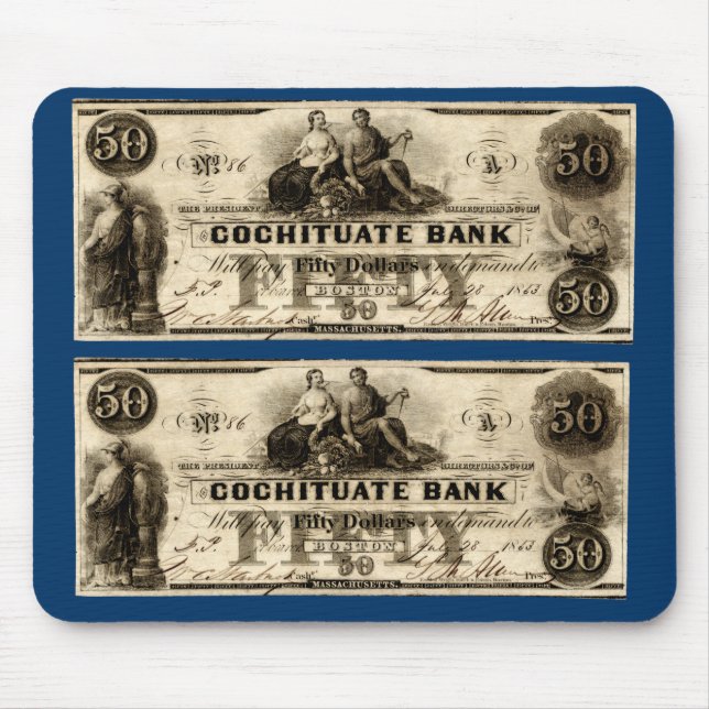 1853 Cochituate Fifty Dollar Note Mouse Pad (Front)