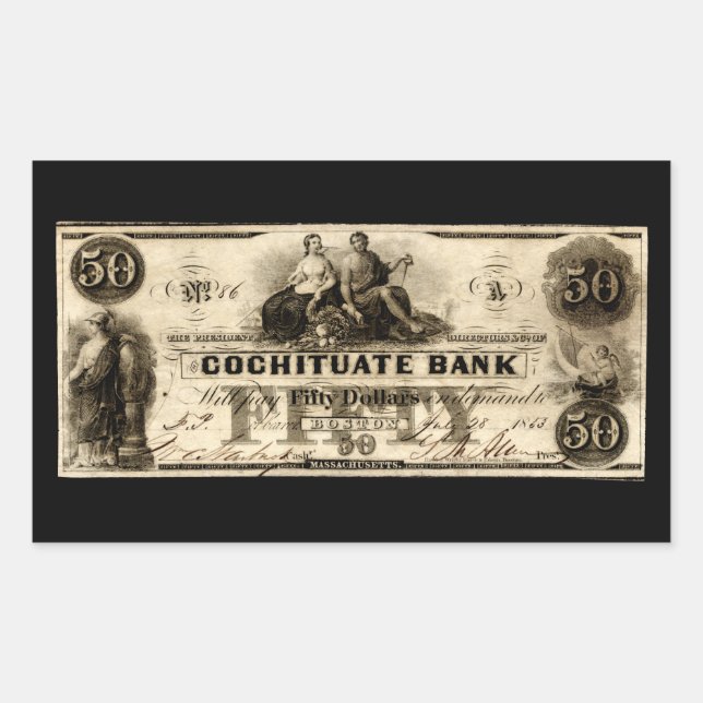 1853 Cochituate Fifty Dollar Note Sticker (Front)