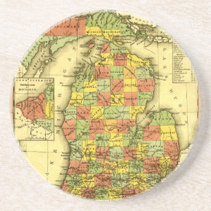 1853 Vivid Map of Michigan Show true allegiance MI Coaster