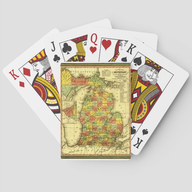 1853 Vivid Map of Michigan Show true allegiance MI Playing Cards (Back)