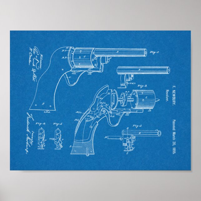 1855 Gun Revolver Patent Art Drawing Print (Front)