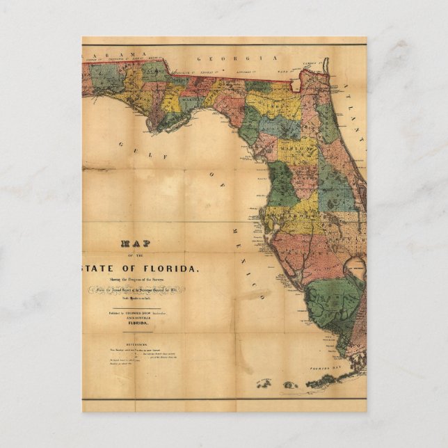1856 Map of the State of Florida by Columbus Drew Postcard (Front)