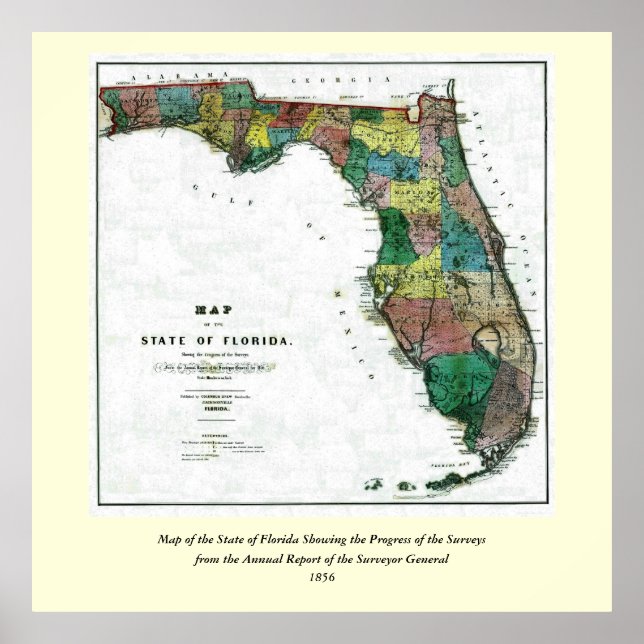 1856 Map of the State of Florida by Columbus Drew Poster (Front)