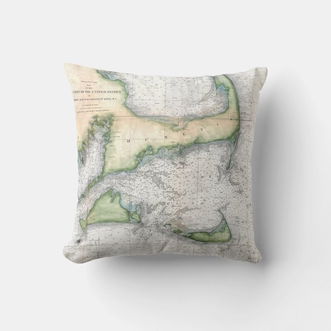 1857 Map Cape Cod, Nantucket, Martha's Vineyard Throw Pillow (Front)