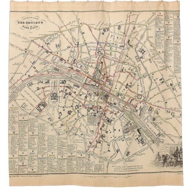 1858 Map: Itineraire des Omnibus dans Paris France (Front)