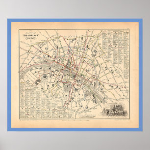 1858 Map: Itineraire des Omnibus dans Paris France Poster