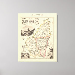 1858 Map of Ardeche Department, France Poster Canvas Print