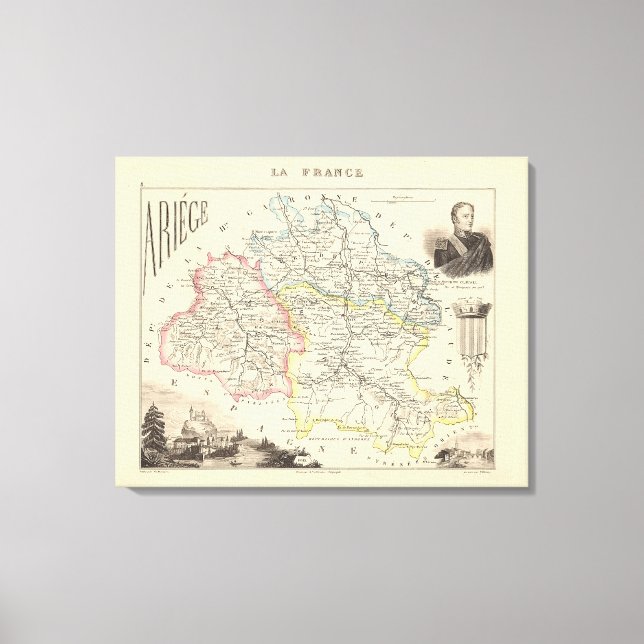 1858 Map of Ariege Department, France Poster Canvas Print (Front)
